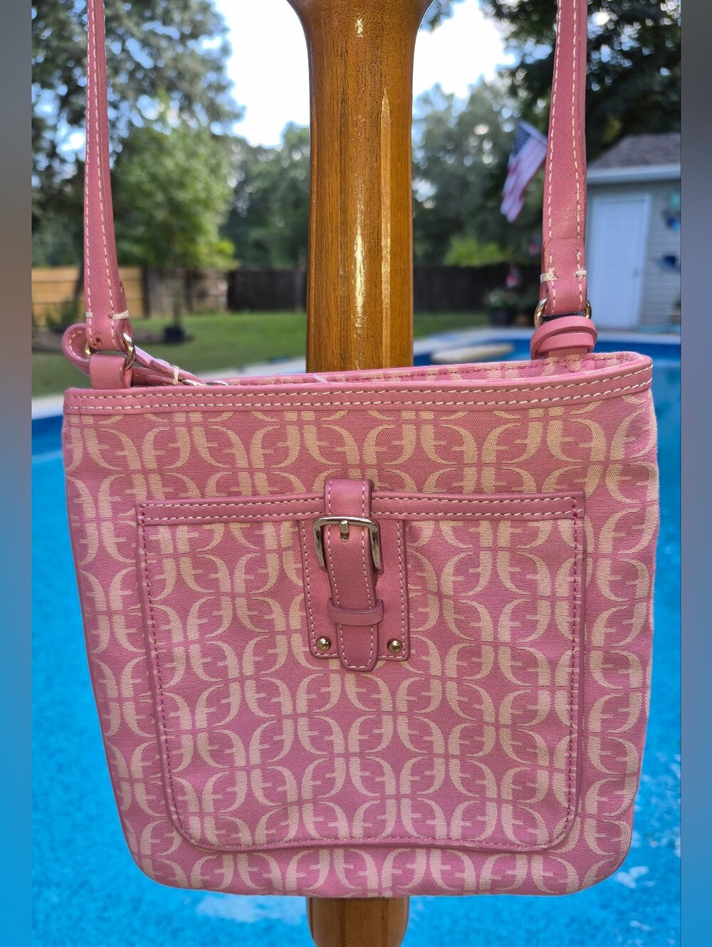 Vintage Fossil Signature Monogram Pink Canvas Crossbody Bag, Y2K